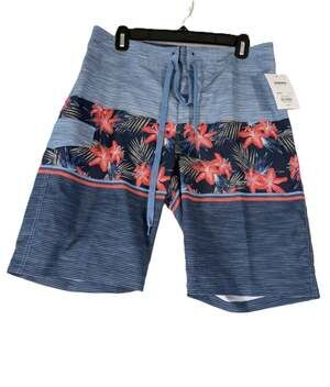 Sonoma Flexwear Board Shorts Mens 32 Blue Red Tropical Floral Swim Stretch NWT